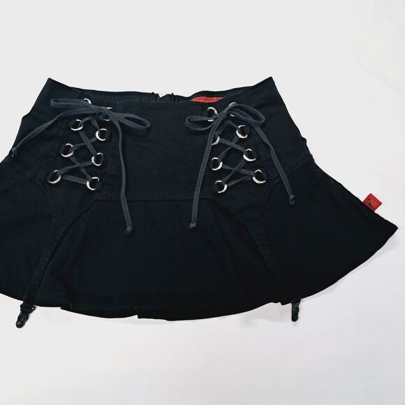 Tripp Black Double Corset Front Garter Guns Mini Skirt Rare Y2k M L Vtg Goth - Picture 1 of 16